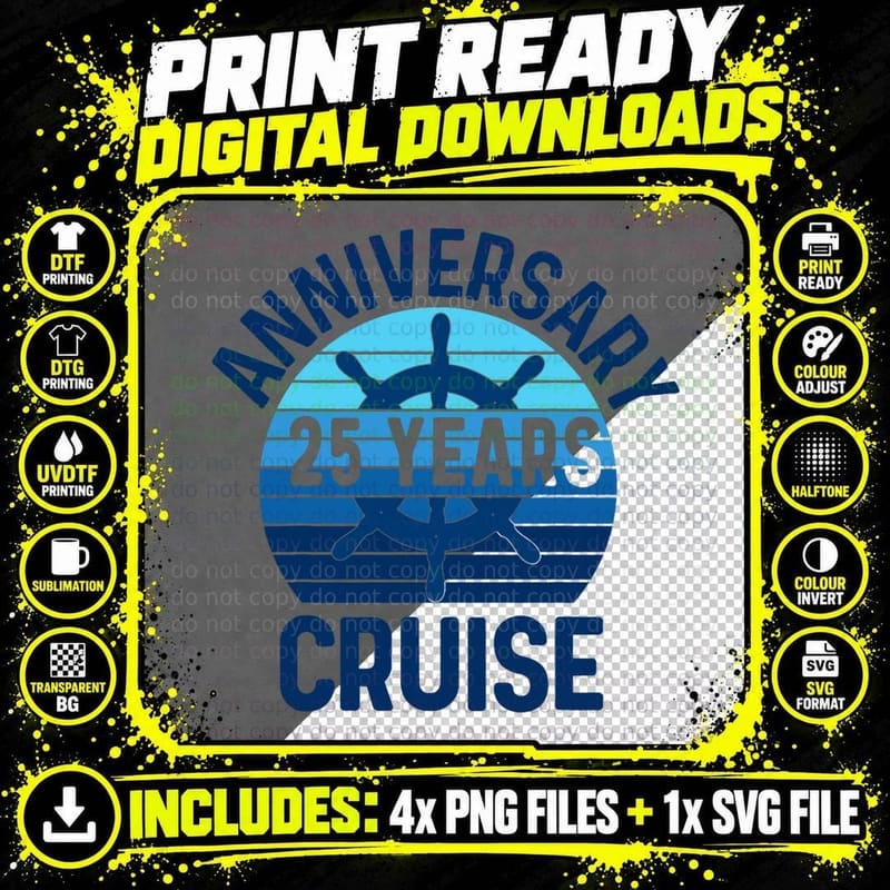25th Wedding Anniversary Cruise 25 Years Couples Png SVG Digital Bundle