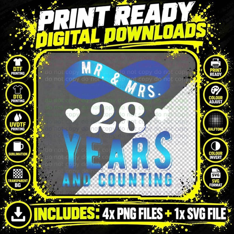 28 Years and Counting 28th Wedding Anniversary T-Shirt Png SVG Digital Bundle