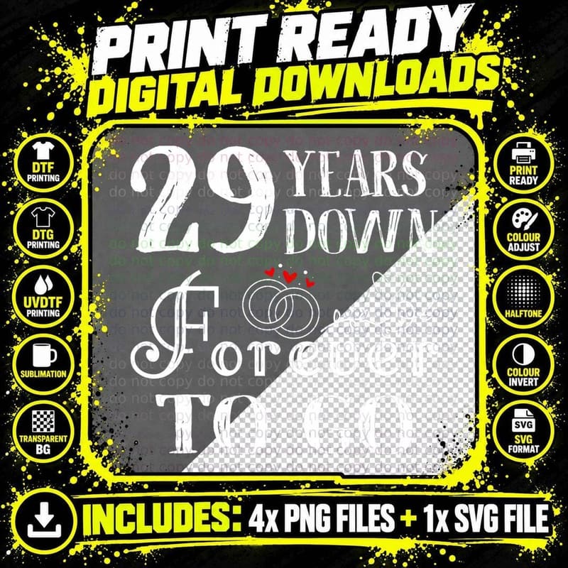29 Years Down Forever to Go Couple 29th Wedding Png SVG Digital Bundle