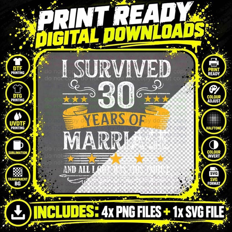 30th Wedding Anniversary Couples Husband Wife 30 Years Png SVG Digital Bundle