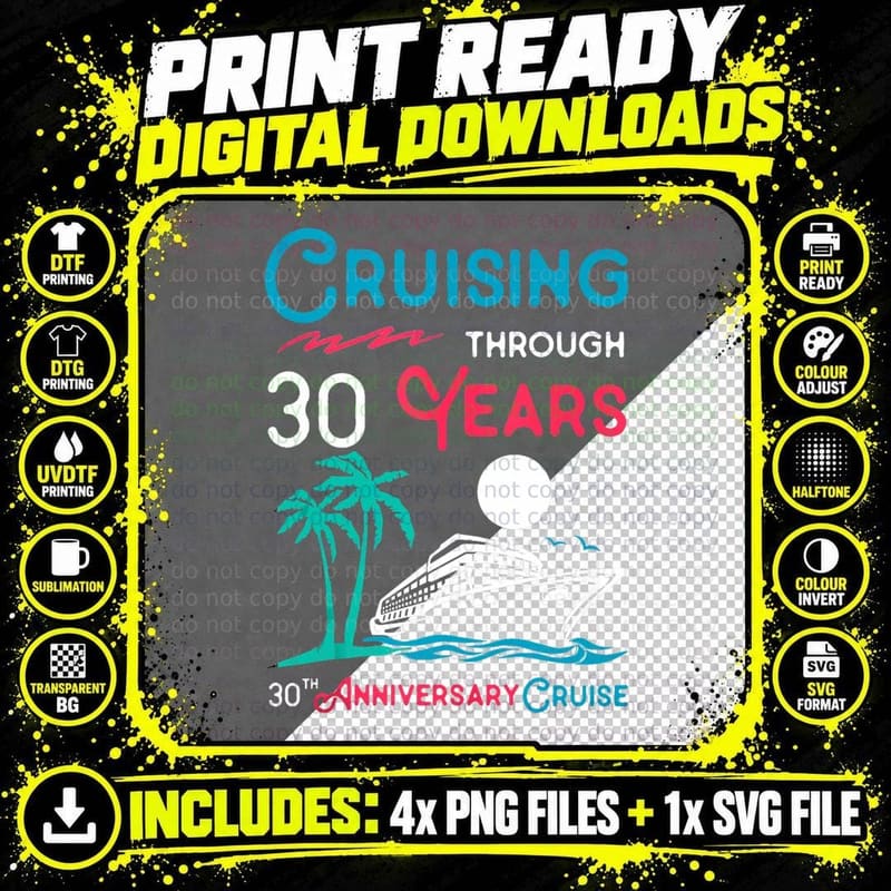 30th Wedding Anniversary Cruise Tee 30 Years of Marriage Png SVG Digital Bundle