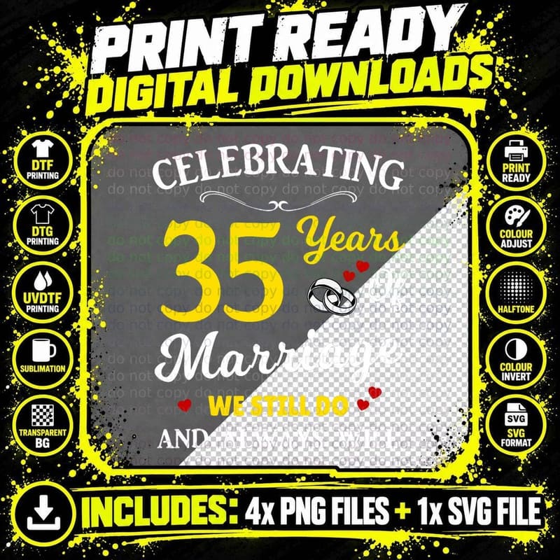 35th Year Wedding Anniversary T-Shirt Png SVG Digital Bundle