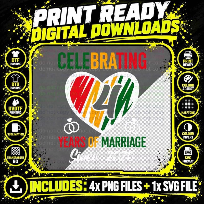 4 Years of Marriage Married Couple 4th Wedding Png SVG Digital Bundle