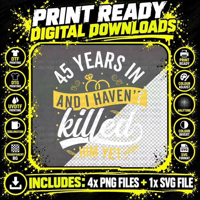 45th Wedding Anniversary for Her Wife 45 Years Png SVG Digital Bundle