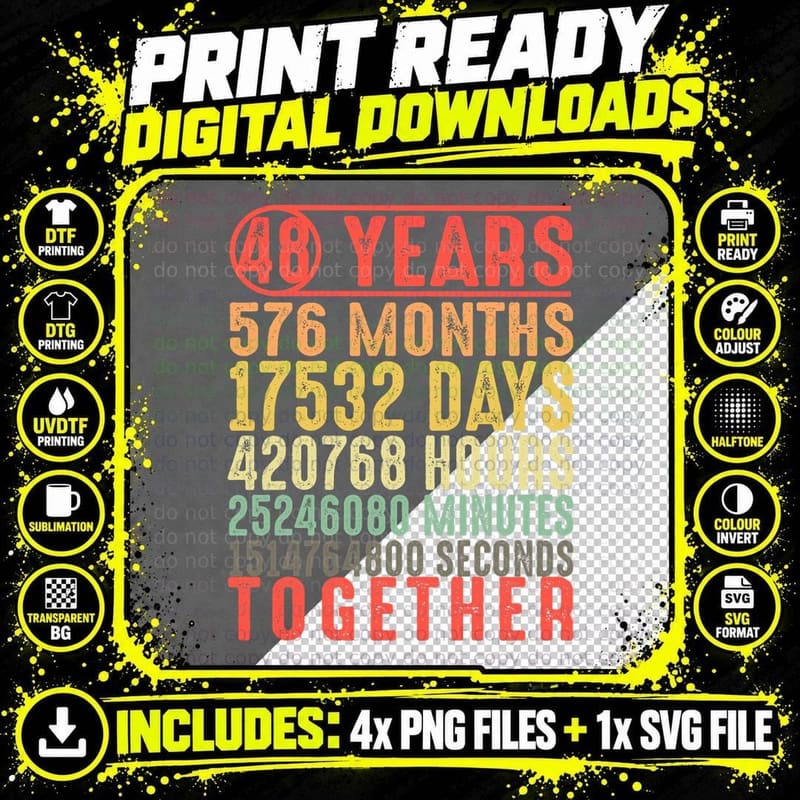48 Year Marriage 48th Wedding Anniversary for Parents Png SVG Digital Bundle