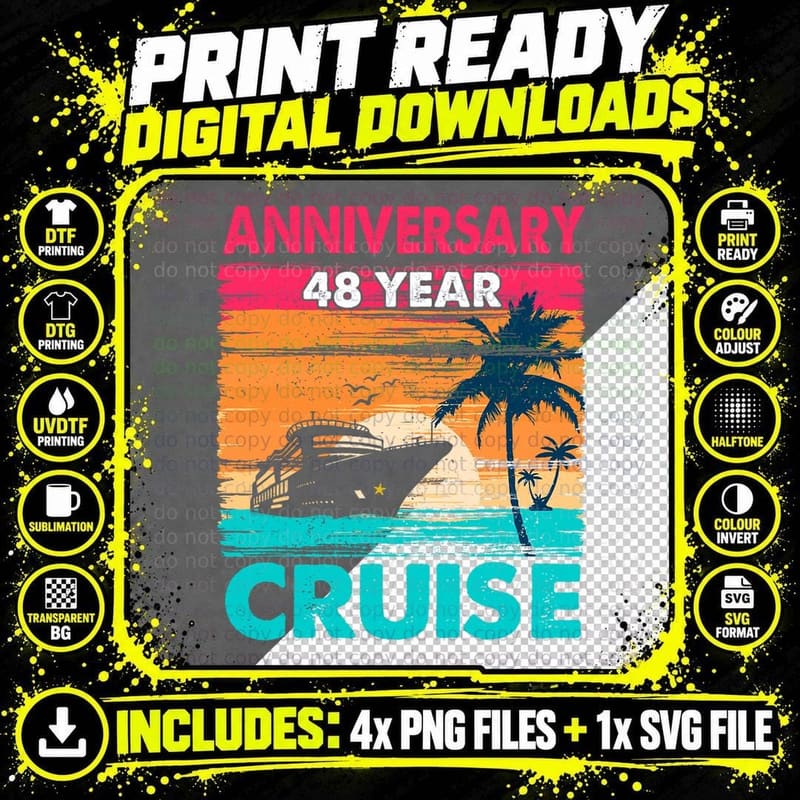 48th Wedding Anniversary Cruise Couple 48 Years Since Png SVG Digital Bundle