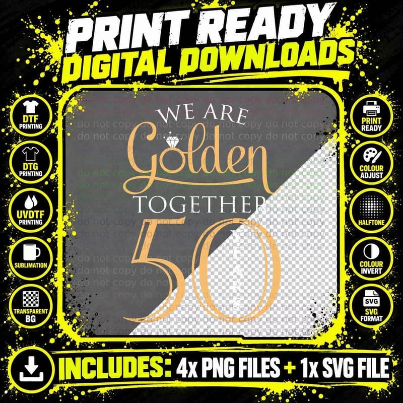 50th Wedding Anniversary Couples Husband Wife 50 Years Png SVG Digital Bundle