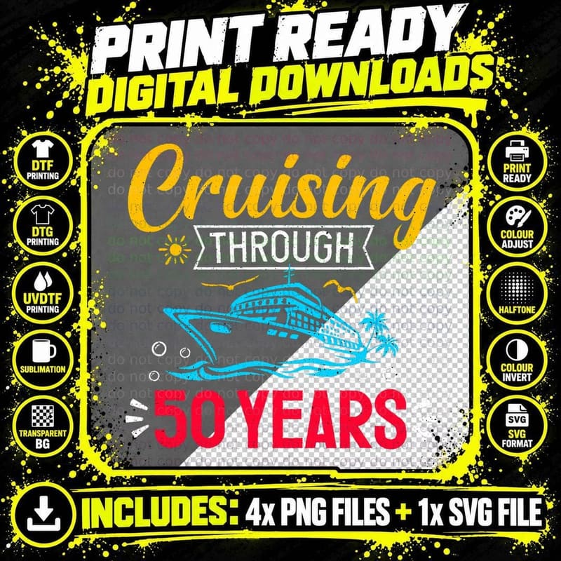 50th Wedding Anniversary Cruising Fifty Years Married Png SVG Digital Bundle