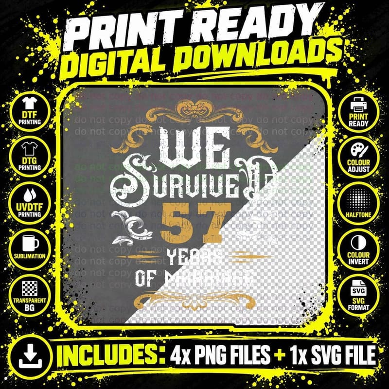 57th Wedding Anniversary Couples Husband Wife 57 Years Png SVG Digital Bundle