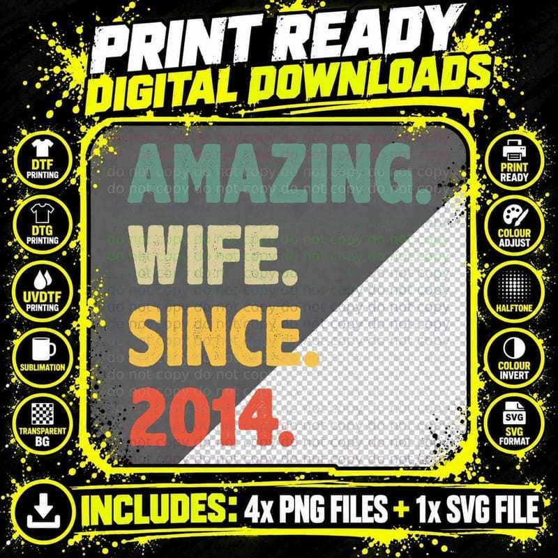 9th Wedding Anniversary for Her Amazing Wife Since 2014 Png SVG Digital Bundle