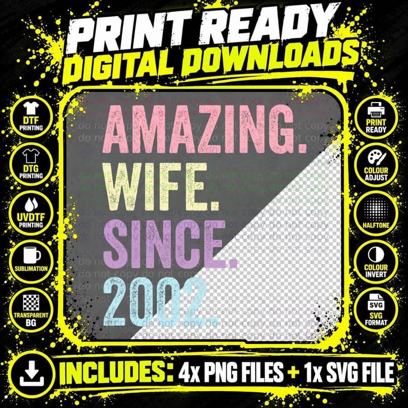 Amazing Wife Since 2002 22nd Wedding Anniversary 22 Png SVG Digital Bundle