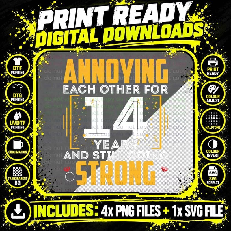 Annoying Each Other for 14 Years - 14th Wedding Png SVG Digital Bundle