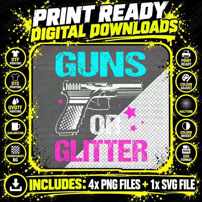 Baby Reveal for Family Gender Reveal Guns or Glitter Png SVG Digital Bundle