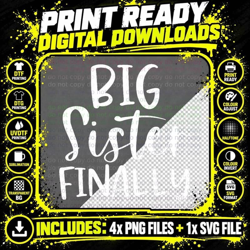 Big Sister Finally Again Baby Shower Baby Announcement Png SVG Digital Bundle