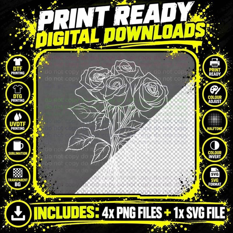 Bouquet of Roses with Leaves Wedding T-Shirt Png SVG Digital Bundle