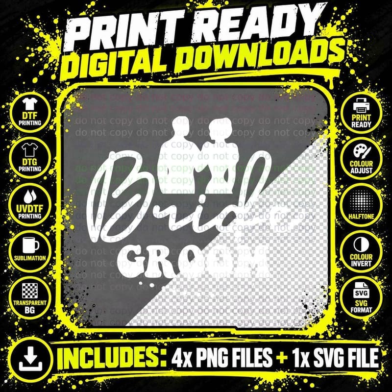 Bride Groom Wedding T-Shirt, Silhouette Couple Holding Png SVG Digital Bundle