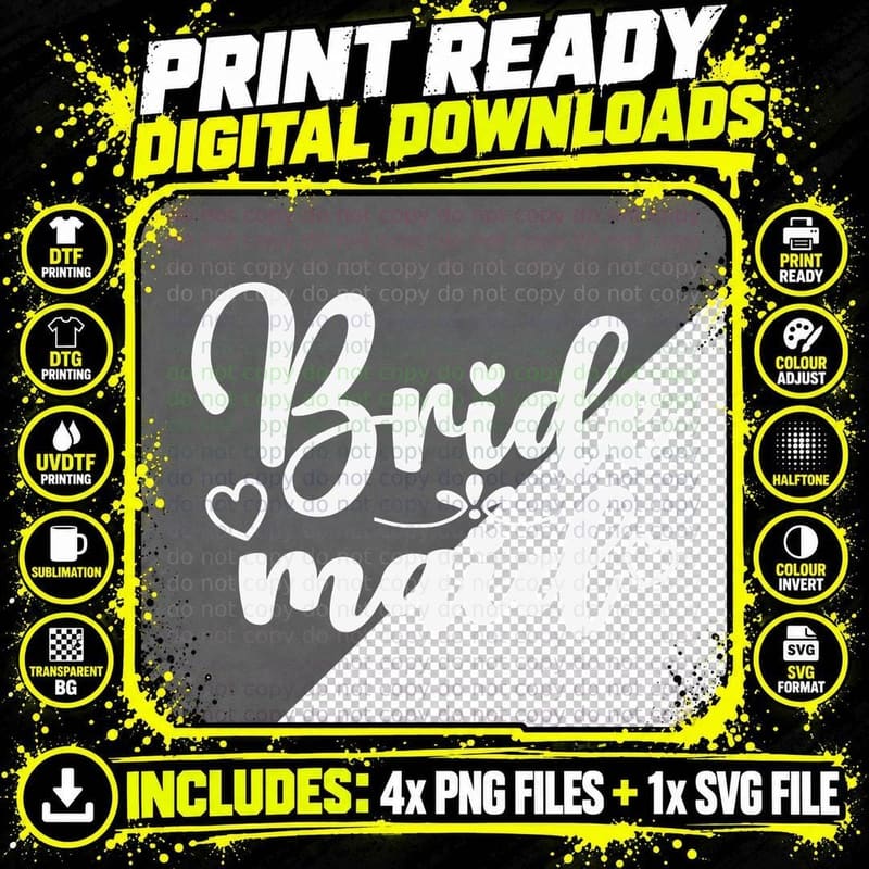 Bride Maid Wedding T-Shirt, Elegant Bridal Party Attire Png SVG Digital Bundle