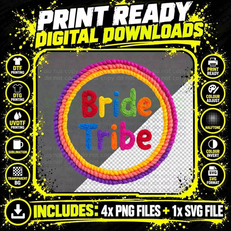 Bride Tribe Colorful Rope Circle Bachelorette Party Png SVG Digital Bundle