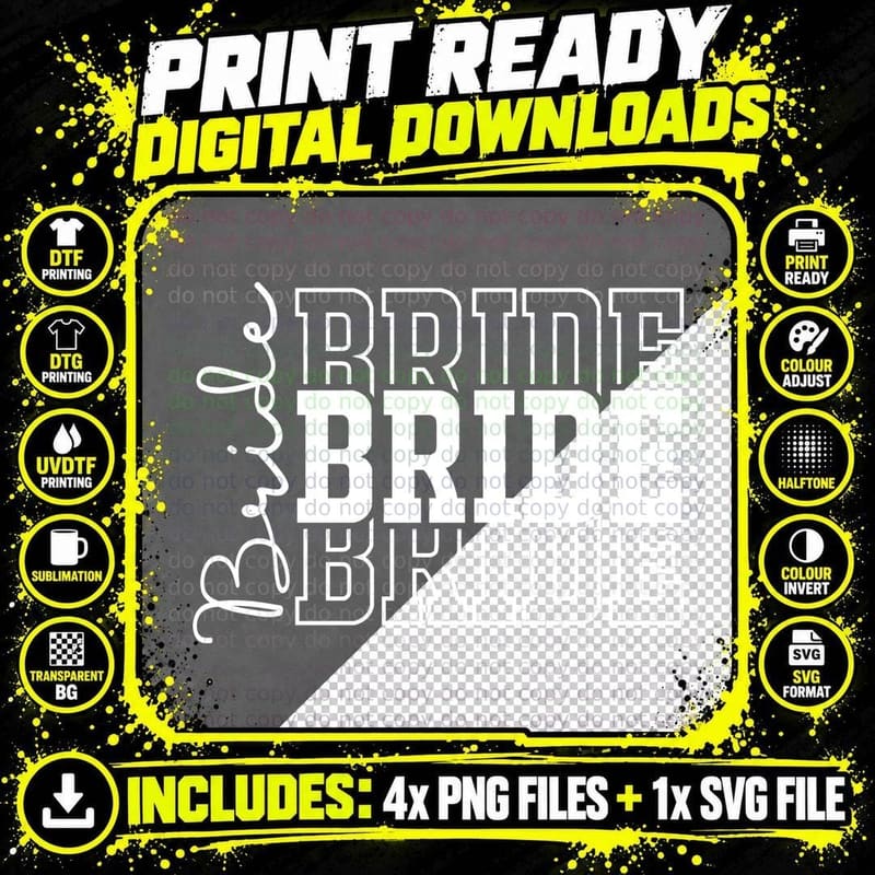 Bride Wedding T-Shirt, Bold Bride Typography Graphic Tee Png SVG Digital Bundle