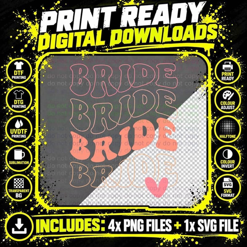 Bride Wedding T-Shirt, Bride Squad Celebration Graphic Png SVG Digital Bundle