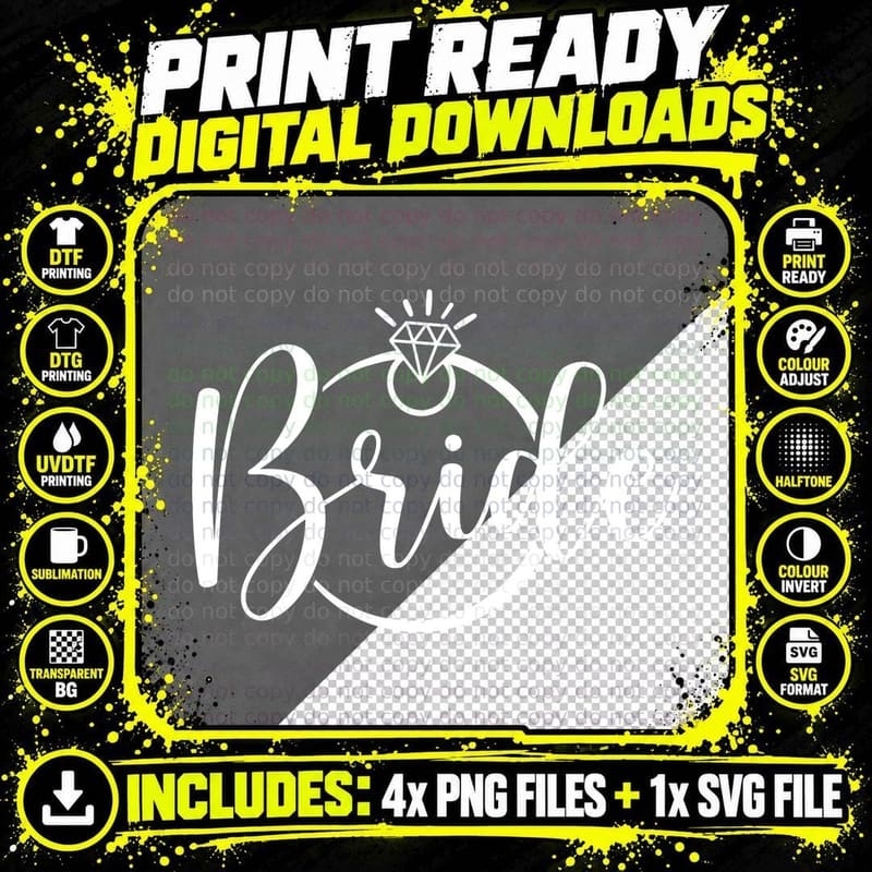 Bride Wedding T-Shirt, Diamond Ring Bride Silhouette Png SVG Digital Bundle