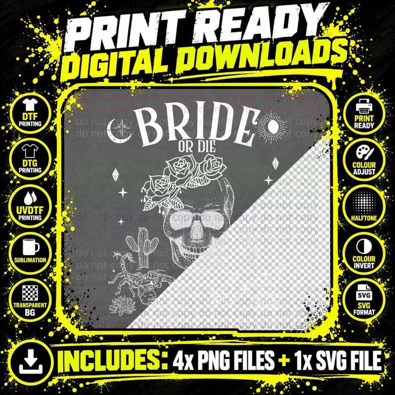 Bride or Die Till Death Do Us Party Gothic Bachelorette Png SVG Digital Bundle