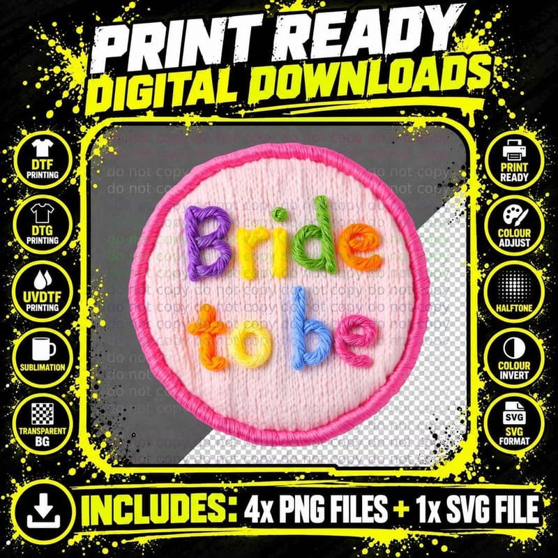 Bride to Be Colorful Patch Embroidered Pink Bachelorette Png SVG Digital Bundle