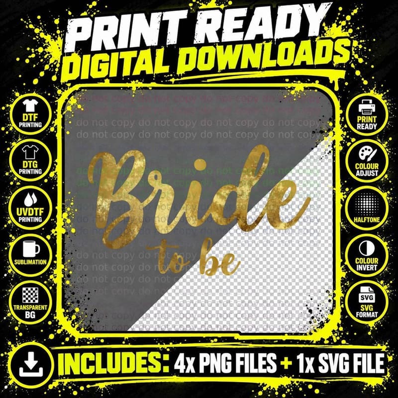 Bride to Be Gold Cursive Luxury Wedding Celebration Png SVG Digital Bundle