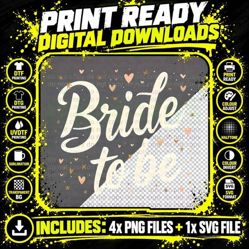 Bride to Be Gold Pink Hearts Stars Wedding Celebration Png SVG Digital Bundle