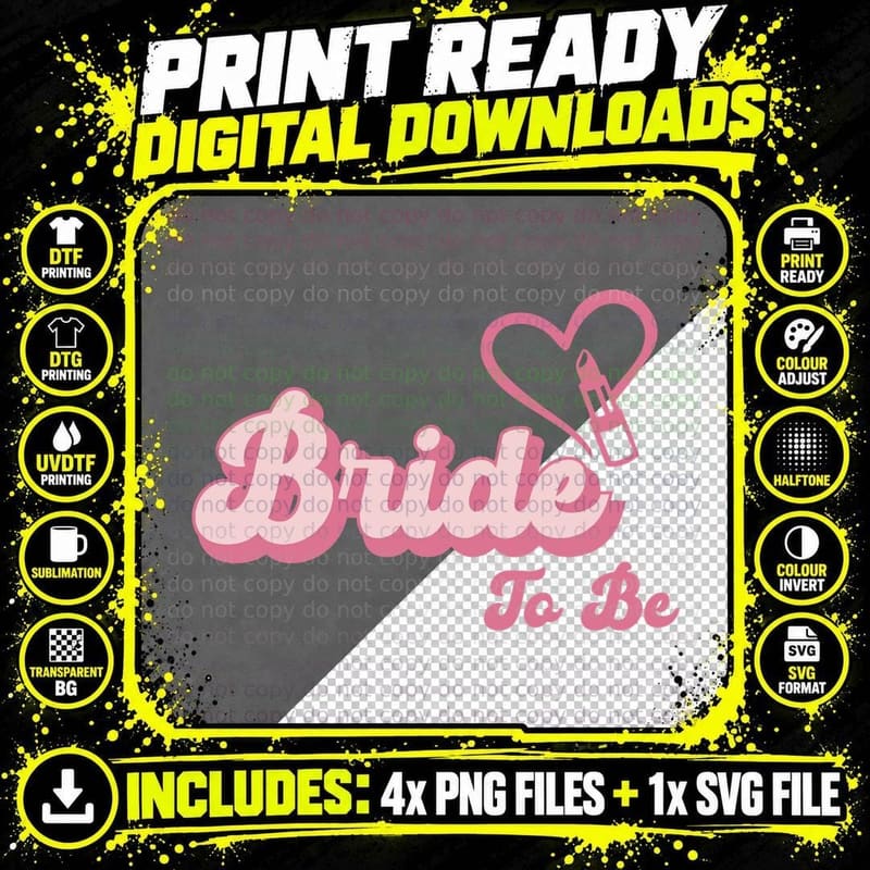 Bride to Be Wedding T-Shirt, Pink Heart with Lipstick Png SVG Digital Bundle
