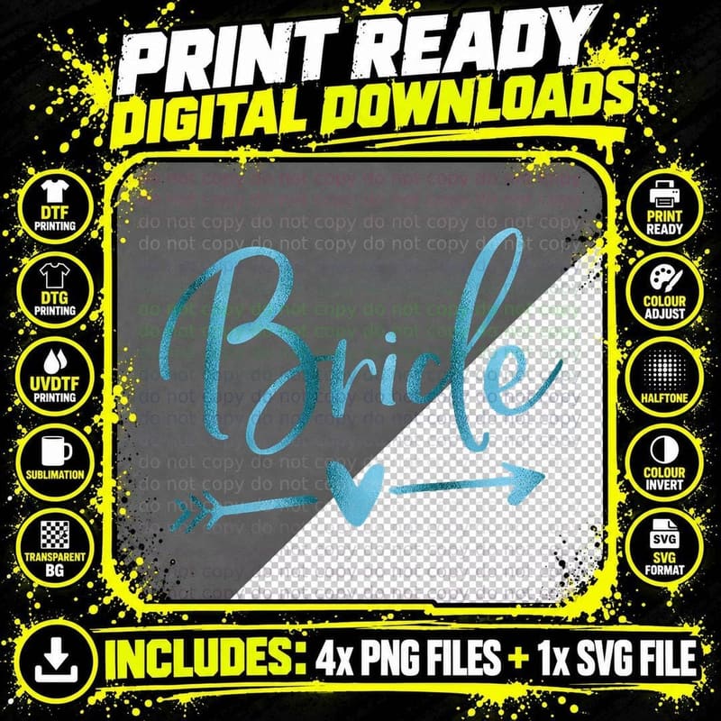 Bride with Arrow and Heart Teal Graphics T-Shirt Png SVG Digital Bundle