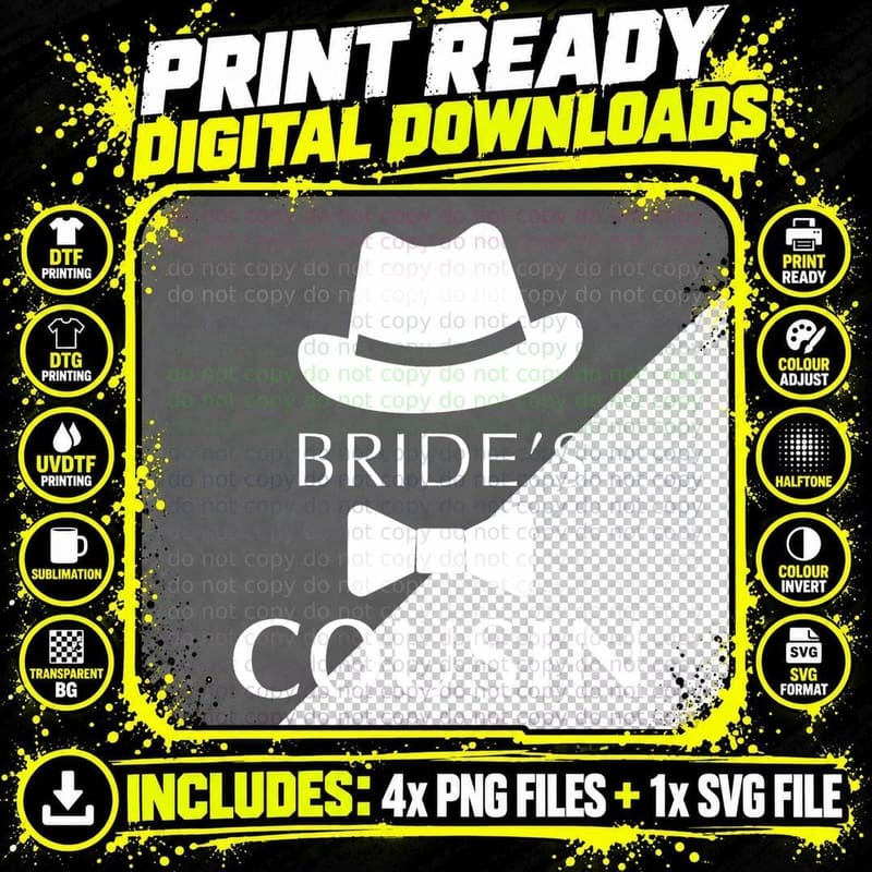 Bride's Cousin of the Bride Wedding T-Shirt Png SVG Digital Bundle