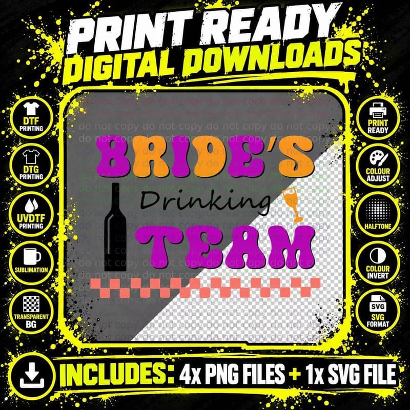 Bride's Drinking Team Wedding T-Shirt Png SVG Digital Bundle