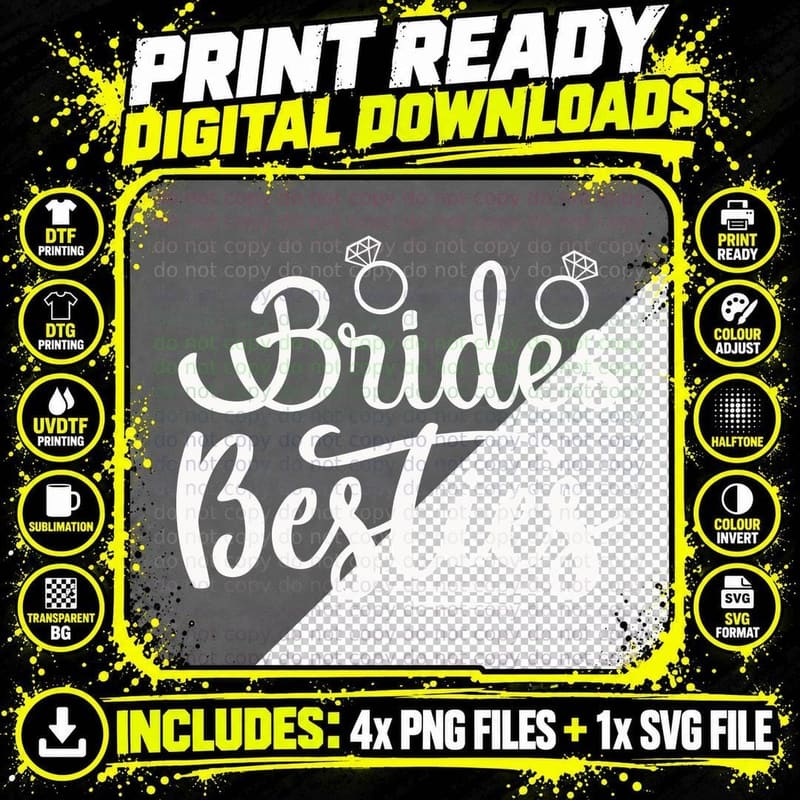 Brides Besties Wedding T-Shirt, Bridesmaid Rings on Top Png SVG Digital Bundle