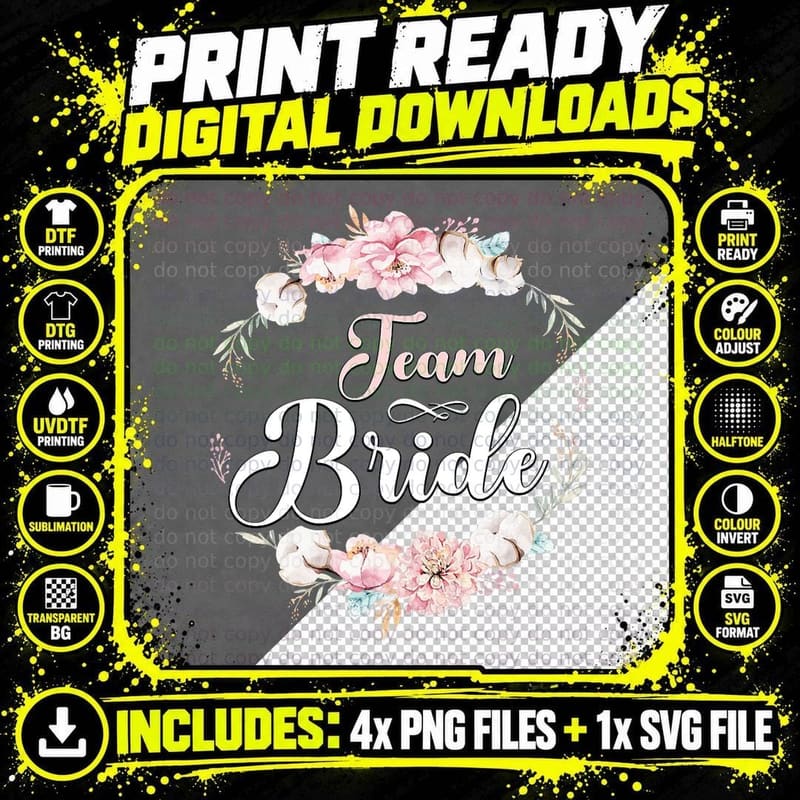 Bridesmaids Team Bride Tshirt Bride Squad Bachelorette Png SVG Digital Bundle