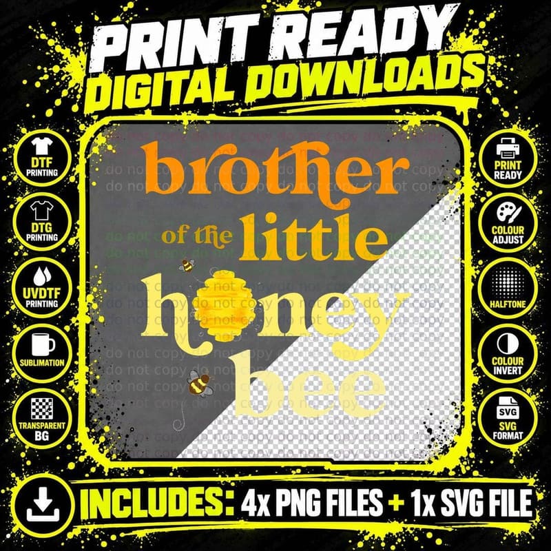 Brother Little Honey Bee Birthday Gender Reveal Baby Png SVG Digital Bundle