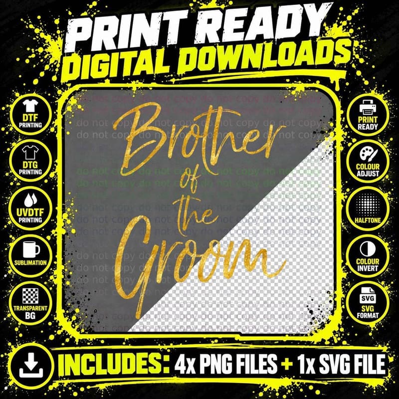 Brother of the Groom Cute Gold Matching Bridal Family Png SVG Digital Bundle
