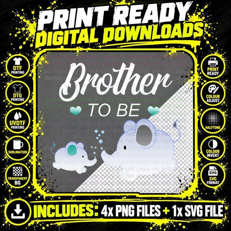 Brother to Be Elephant Baby Shower for Boy T-Shirt Png SVG Digital Bundle