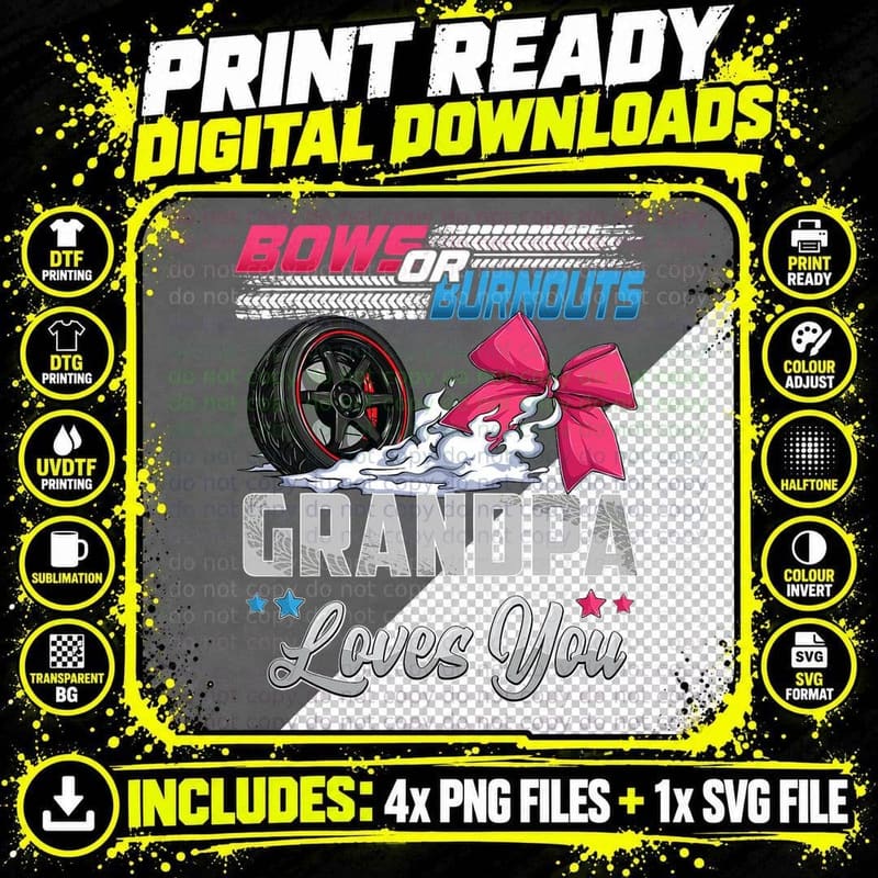 Burnouts or Bows Gender Reveal Party Announcement Png SVG Digital Bundle