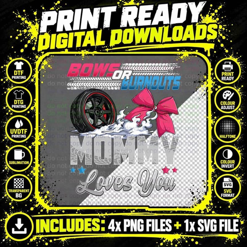 Burnouts or Bows Gender Reveal Party Announcement Mommy Png SVG Digital Bundle