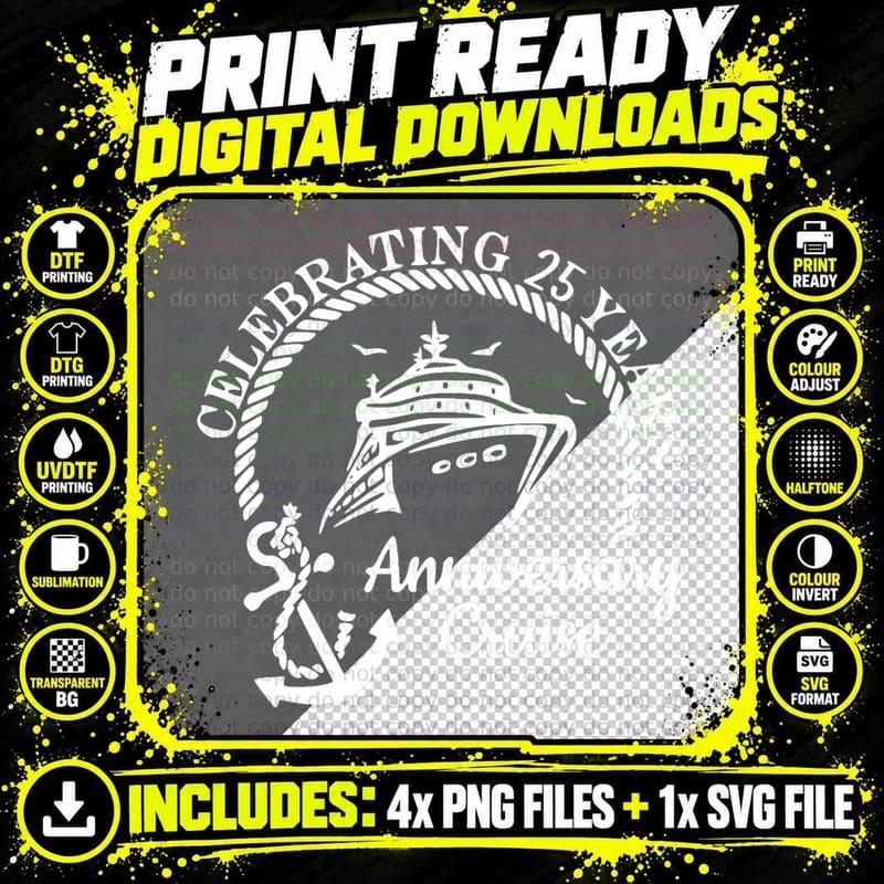 Celebrating 25th Marriage Wedding Anniversary Cruise Png SVG Digital Bundle