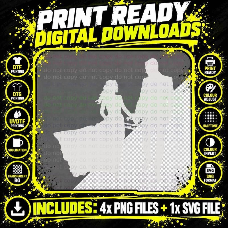 Couple Holding Hands Silhouette Wedding T-Shirt Png SVG Digital Bundle