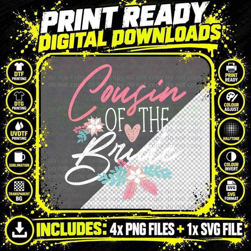 Cousin of the Bride Design T-Shirt Png SVG Digital Bundle