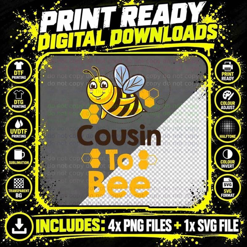Cousin to Bee Gender Reveal T-Shirt Png SVG Digital Bundle