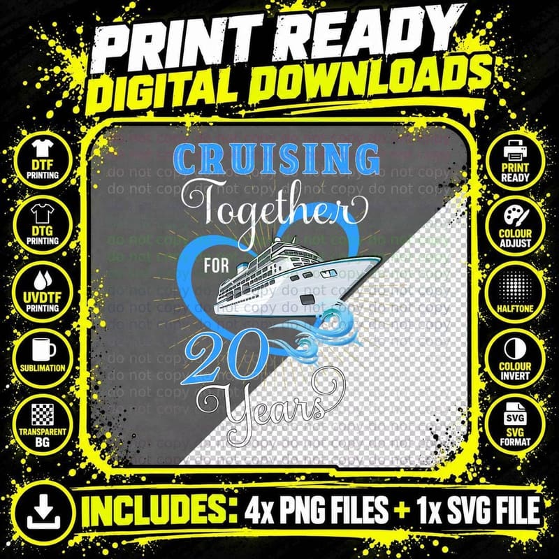 Cruising Together for 20 Years Wedding Anniversary Png SVG Digital Bundle