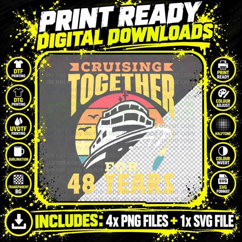 Cruising Together for 48 Years Cruise Wedding Png SVG Digital Bundle