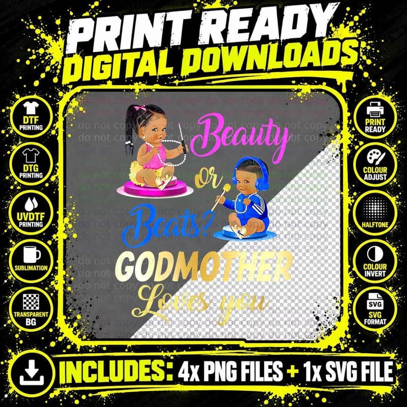 Cute Beauty or Beat Godmother Loves You Gender Reveal Png SVG Digital Bundle