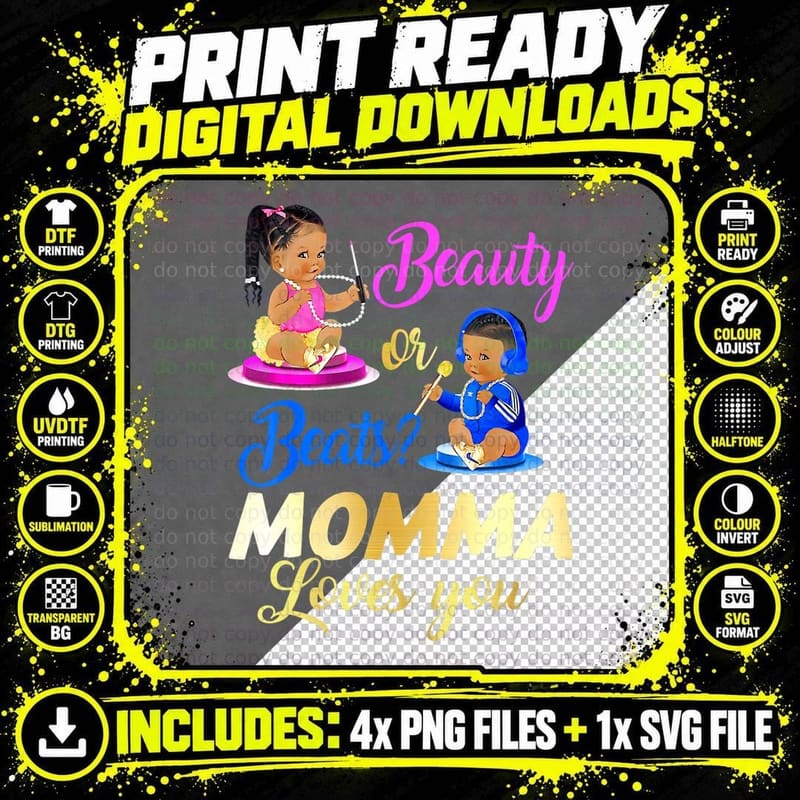 Cute Beauty or Beat Momma Loves You - Gender Reveal Png SVG Digital Bundle