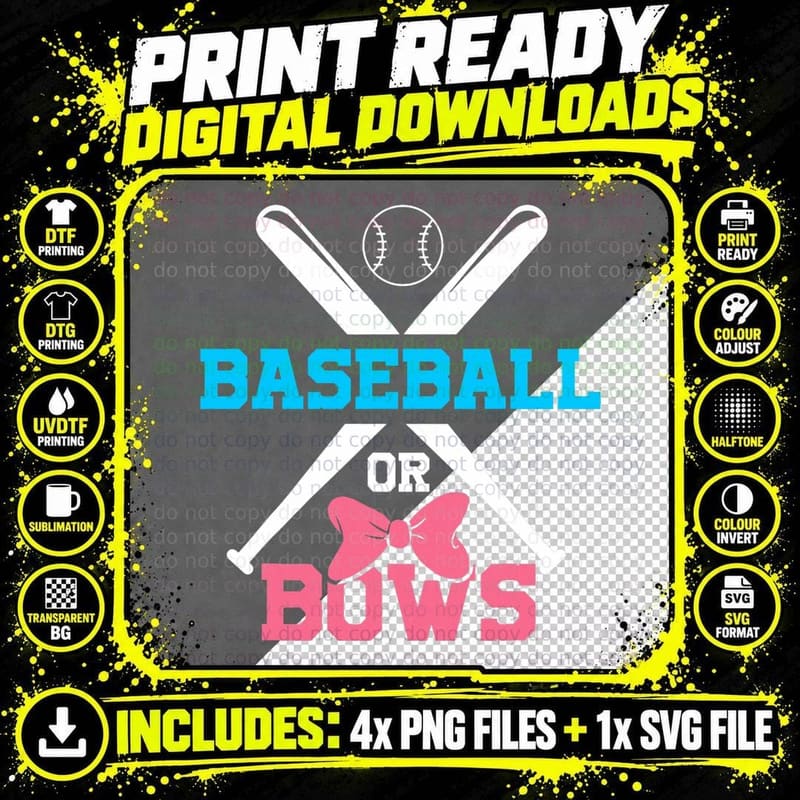 Cute Team Boy or Team Girl Baseballs or Bows Gender Png SVG Digital Bundle