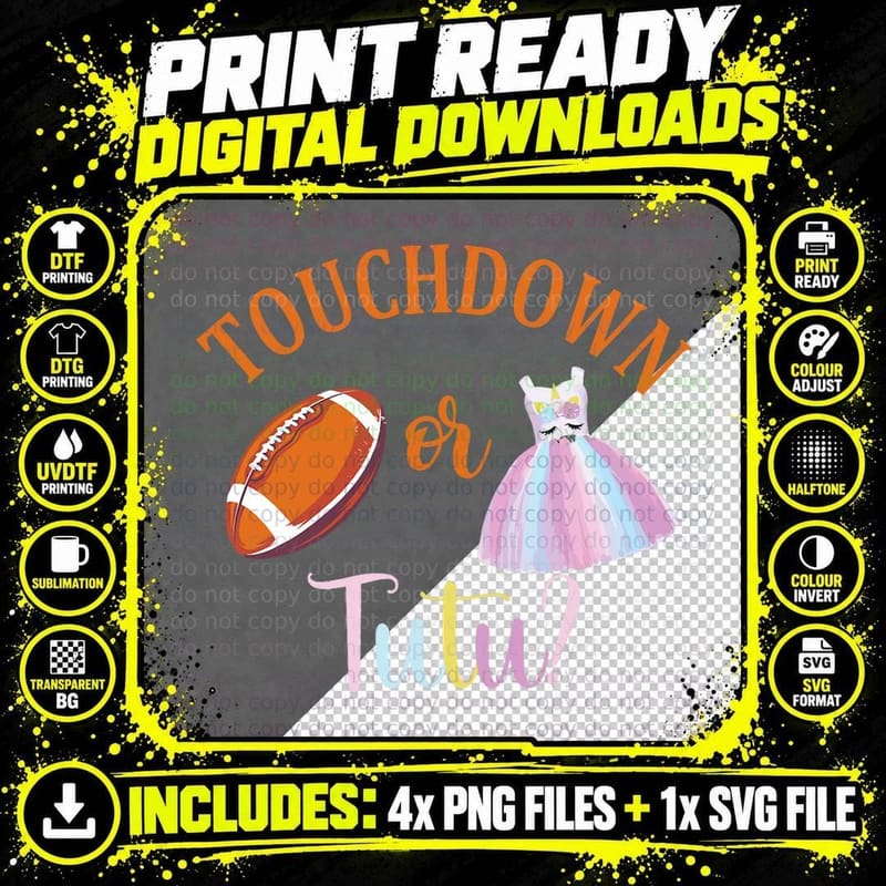 Cute Touchdowns or Tutus Gender Reveal Party T-Shirt Png SVG Digital Bundle